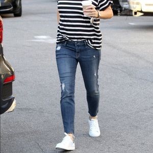 Mother looker step hem ankle fray